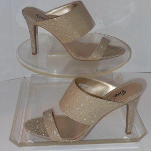 FIONI NIGHT GOLD OPEN TOE HIGH HEEL SANDALS SIZE 8